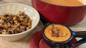 How To Make Fire-Roasted Tomato Bisque With Cheesy Croutons | Rachael Ray