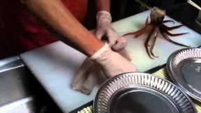 Cutting squid alive to sashimi in 3 minutes, Super Knifing Skills! Hokkaido Hakodate Fish Market!