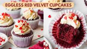 EGGLESS RED VELVET CUPCAKES WITH CREAM CHEESE FROSTING | SOFT FLUFFY RED VELVET CUPCAKES NO EGGS