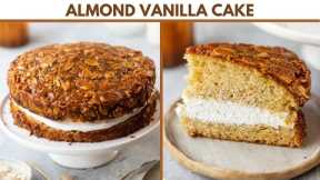 Fluffy Caramelised Almond Vanilla Cake With Custard- Cream Filling | Soft Vanilla Tea Cake Recipe