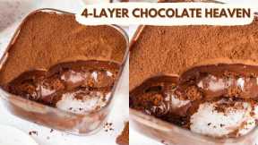 4 Layer Chocolate Heaven | No-Oven Eggless Chocolate Dream Cake| Chocolate Cake Pudding without Oven