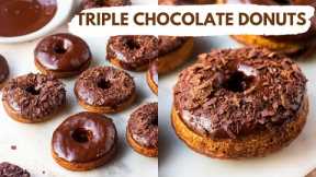 No Yeast, Eggless Triple Chocolate Donuts| Fluffy Fried Donuts At Home