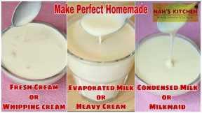 Make Fresh Cream,Condensed Milk,evaporated milk at home || HOMEMADE DESSERT RECIPES
