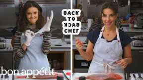 Nina Dobrev Tries to Keep Up with a Professional Chef | Back-to-Back Chef | Bon Appétit