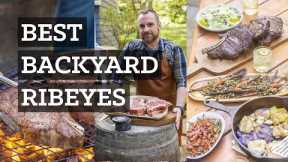 Best Backyard Ribeyes with Bacon, Whiskey Onions and Hot Peppers