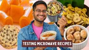 TESTING *CRAZY* MICROWAVE RECIPES 😳BANANA CHIPS, AAM PAPAD, FRIED RICE, MONKEY BREAD...DID IT WORK?